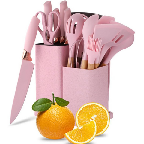 19 Pcs Kitchen Cooking Utensils and Knife Set with Block