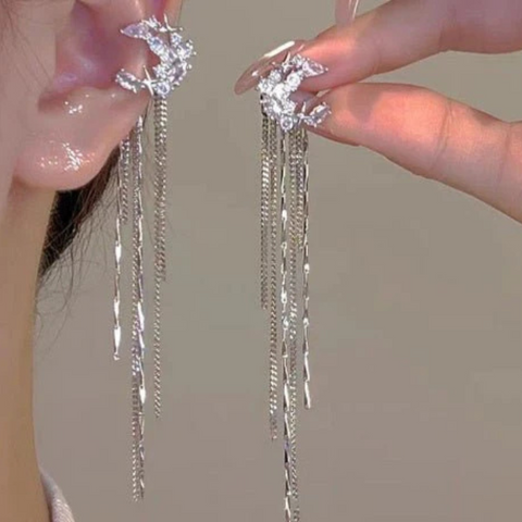 Fashion Elegant Zircon Awn Star Moon Tassel Non-piercing Ear Clip