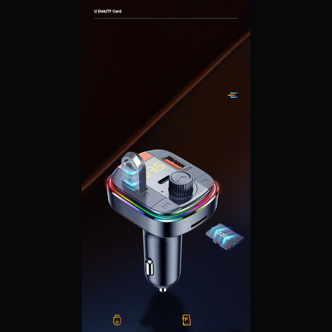 832 Car Mp3 Player Colorful Atmosphere Breathing Light Hands-Free Car Bluetooth Qc3.0 Car Charger